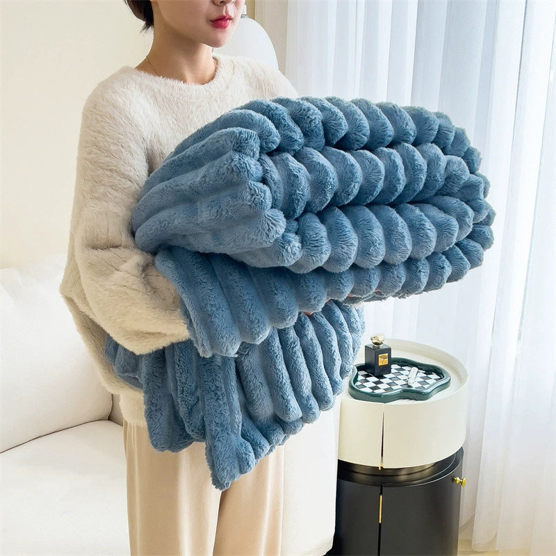 Soft Wind Bubble Velvet Blanket Warm Solid Rabbit Fur Blankets Double-sided