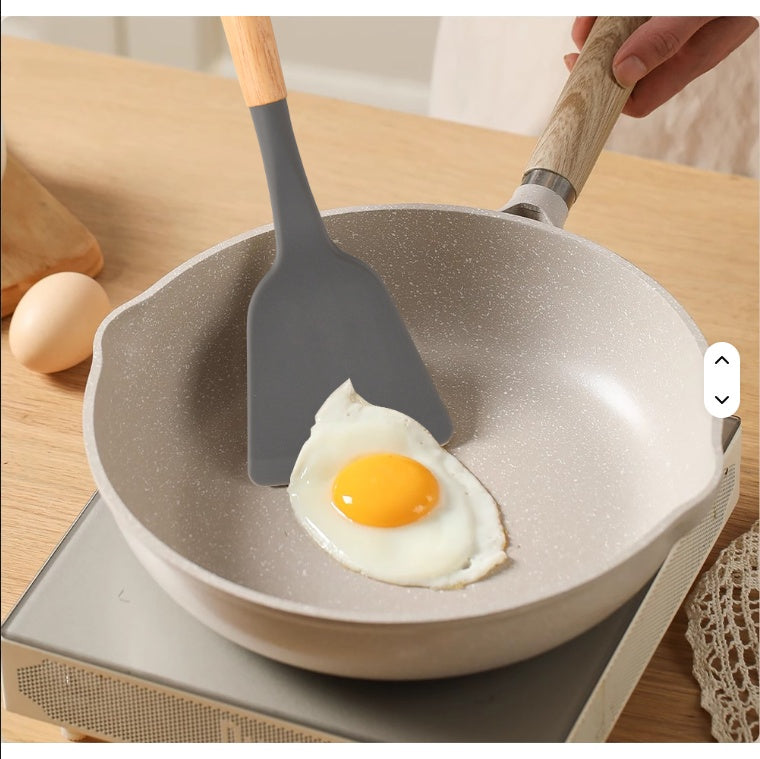 Non-Stick Silicon 12 Pcs Heat Resistant Wooden Handle Kitchen Cooking Utensils Set